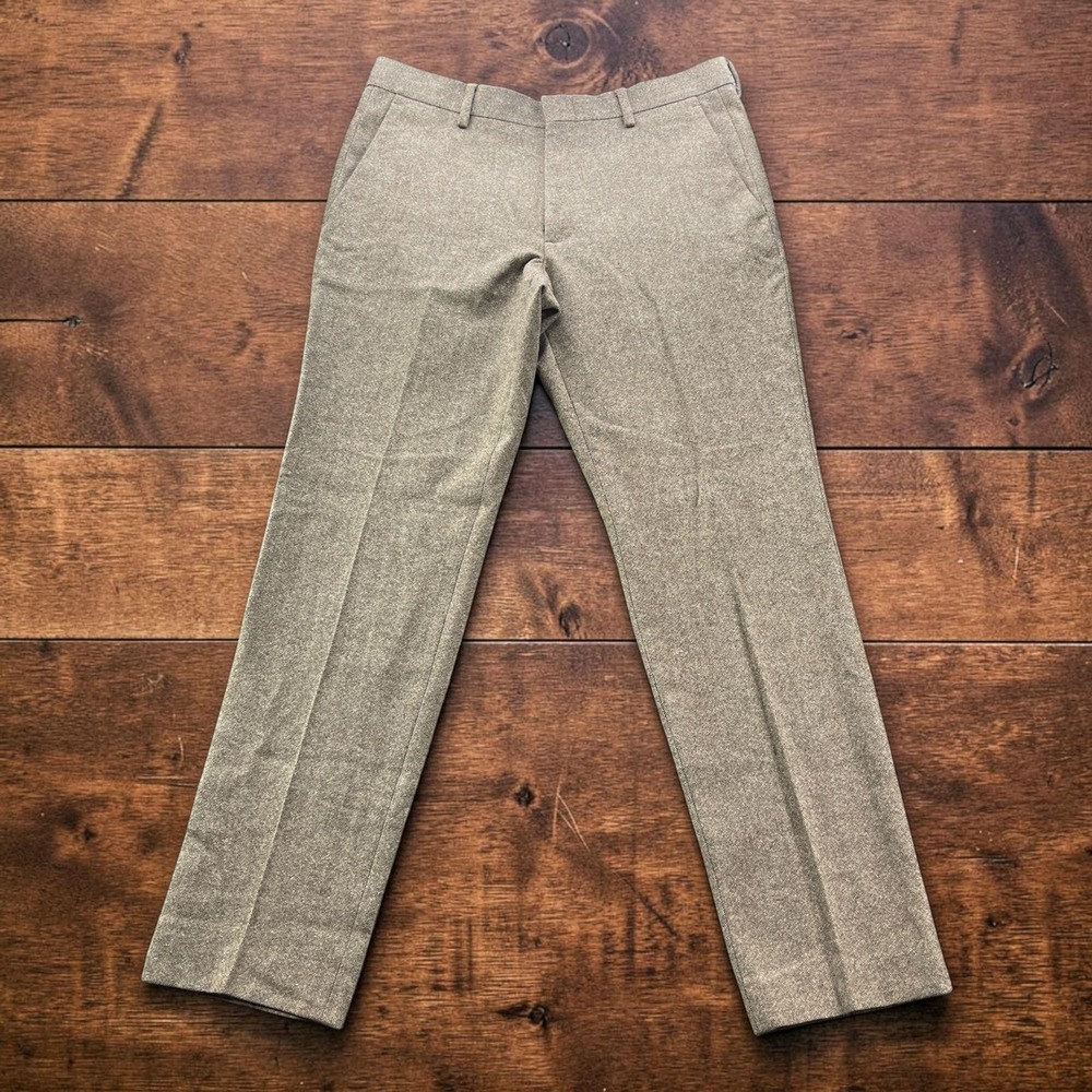 J.Crew Thompson Mens Brown Tweed Wool Blend Dress Pant 31x30 Flat Front Slim Fit